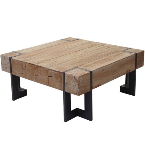 Tavolino salotto quadrato divano elegante HHG-887 legno di pino massello 40x60x60cm metallo legno chiaro