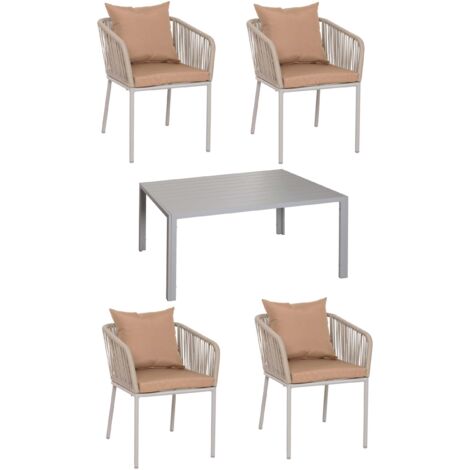 Mendler Set 2 Sedie Da Giardino HWC-O12 In Alluminio E Corda Rope Grigio Chiaro Con Cuscini - 4