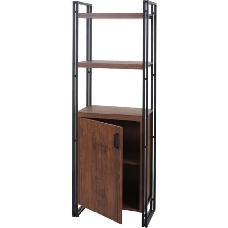 Libreria scaffale 3D MDF HHG-164 scomparto con sportello legno metallo color rovere (1/5)