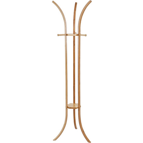 Ganci Appendiabiti In Legno Di Bambù AKOLAFE 40cm | 2 Pezzi Autoadesivi Con 4 Ganci | Porta Abiti Da Parete Per Corridoio E Ingresso