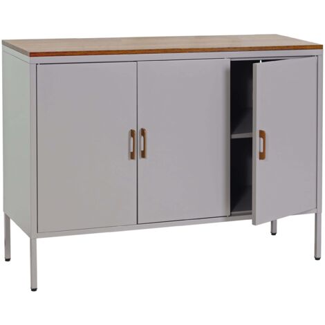 Credenza Buffet Stile Mid-Century - 76 Cm Con Ante In Rattan - Mobile Consolle Per Soggiorno E Cucina - Rovere