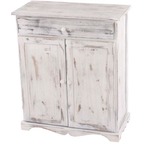 Credenza cassettiera shabby vintage legno paulonia cassetto sportelli 33x66x78cm bianco