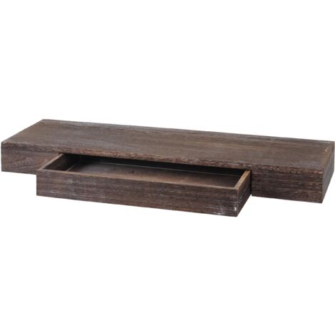 Mensola ripiano pensile con cassetto HHG-922 25x80x8cm legno massello marrone shabby
