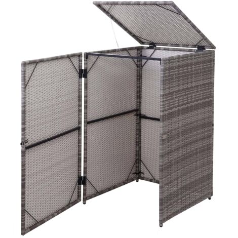 Copribidone singolo box spazzatura rifiuti HHG-254 66x65x110cm acciaio polyrattan grigio