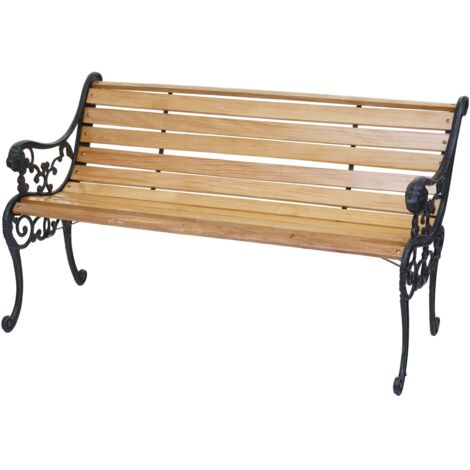 Panca panchina giardino esterno terrazza elegante HHG-707 legno ghisa 2 posti 125cm legno chiaro