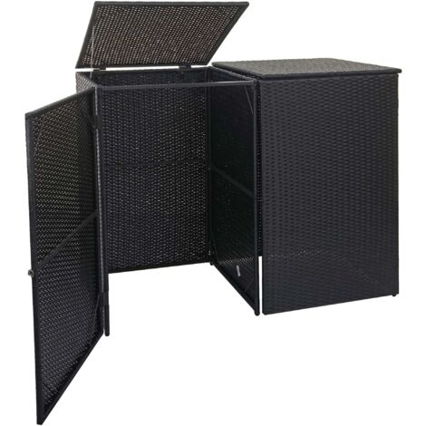 2x copribidoni box spazzatura rifiuti HHG-257 66x130x110cm acciaio polyrattan nero