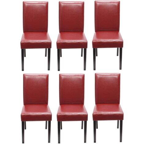 Set 6x sedie Littau pelle soggiorno cucina sala da pranzo 43x56x90cm rosso piedi scuri (1/3)