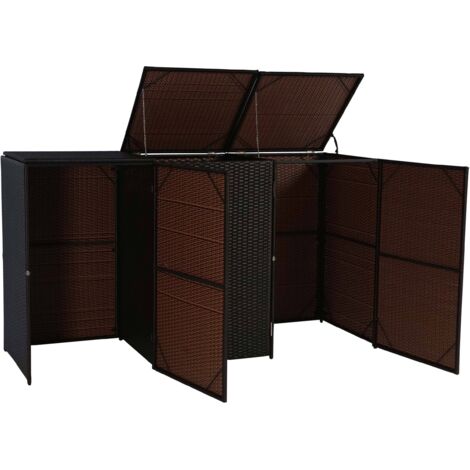 3x copribidoni box spazzatura rifiuti HHG-261 66x195x110cm acciaio polyrattan marrone