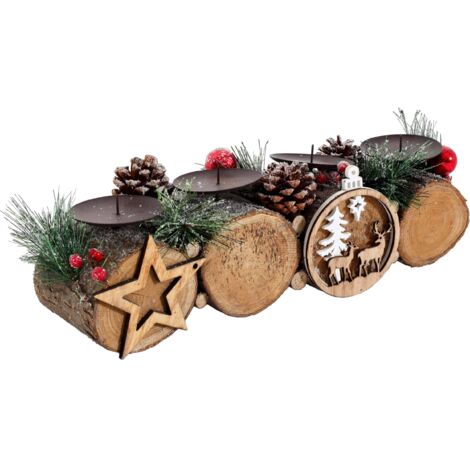 Portacandele In Legno Rustico Naturale – Con Perline Decorative, Regalo Per Matrimonio E Casa