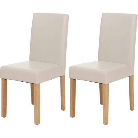 Sedia pranzo soggiorno Littau pelle 43x56x90cm avorio piedi scuri