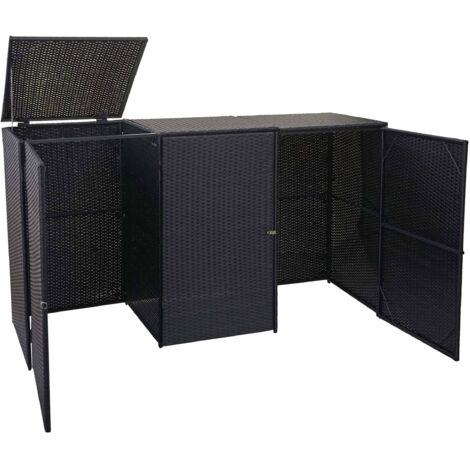 3x copribidoni box spazzatura rifiuti HHG-261 66x195x110cm acciaio polyrattan nero