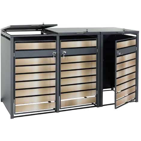 Set 3x copribidoni box spazzatura rifiuti HHG-352 80x200x117cm acciaio antracite gold (1/5)