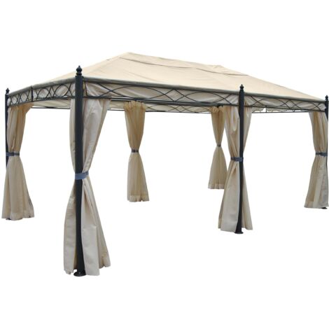 Gazebo pergola baldacchino moderno elegante Cadice acciaio poliestere 5x3m avorio con zanzariere e tende (1/5)