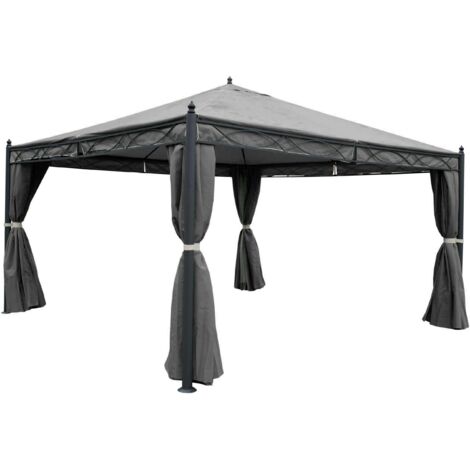 Gazebo pergola baldacchino moderno elegante Cadice acciaio poliestere 4x4m grigio con zanzariere e tende (1/5)