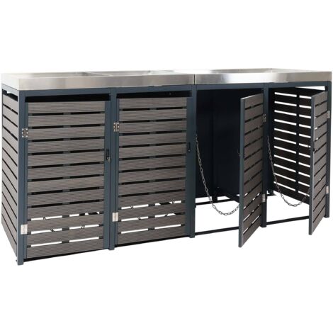 4x copribidoni box spazzatura rifiuti con fioriera HHG-621 84x265x124cm metallo WPC antracite