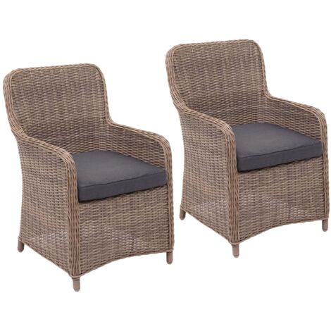 Set salotto giardino esterno salottino polyrattan HHG-084 elegante cuscini grigi spun poly set 2x poltrone (1/5)