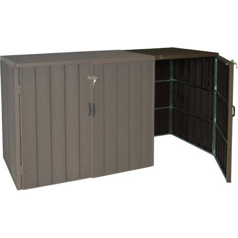 Modulo aggiuntivo per copribidoni box spazzatura rifiuti HHG-019 Premium 88x69x116cm acciaio WPC marrone