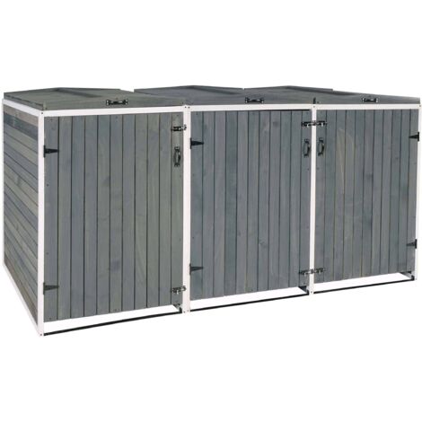 3x copribidoni box spazzatura rifiuti HHG-981 98x238x126cm legno abete grigio bianco