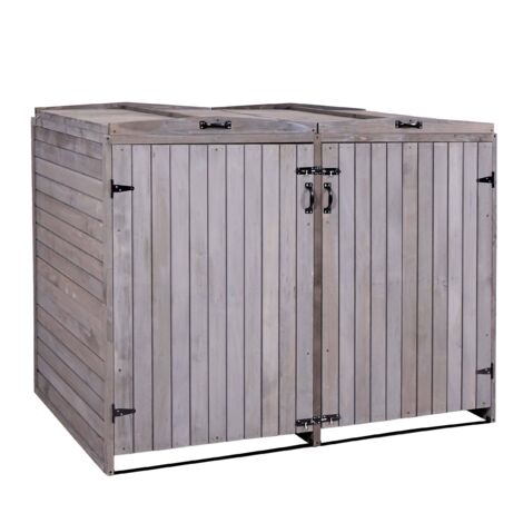 2x copribidoni box spazzatura rifiuti HHG-651 98x158x126cm legno abete grigio antracite