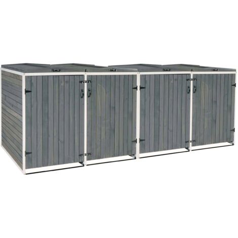 4x copribidoni box spazzatura rifiuti HHG-651 98x316x126cm legno abete grigio bianco
