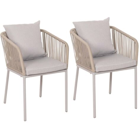 Set di 2 sedie da giardino HHG-616, poltrona da esterno, in alluminio intreccio corda, grigio chiaro cuscini grigio