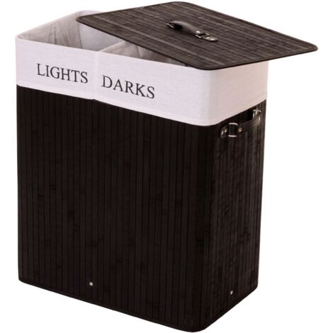 Cesta Portabiancheria 2 Scomparti 89L - Grigio Con Maniglie E Struttura Alluminio - Foto 13