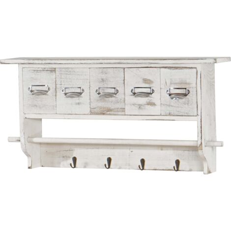 [NON UTILIZZATO] Appendiabiti mensola cucina shabby vintage HHG-355 legno con cassetti bianco (1/5)
