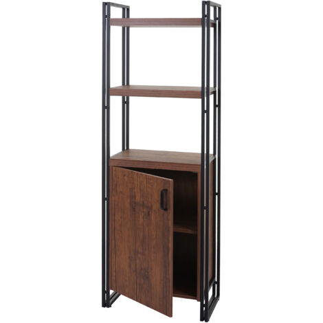 [NON UTILIZZATO] Libreria scaffale 3D MDF HHG-164 scomparto con sportello legno metallo color rovere (1/5)