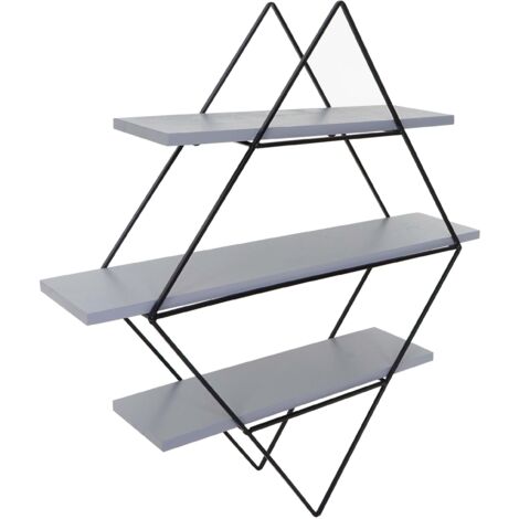 [NON UTILIZZATO] Libreria mensola scaffale HHG-842 legno metallo 3 ripiani 12x55x60cm grigio blu (1/5)