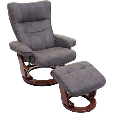 [NON UTILIZZATO] MCA poltrona relax Montreal tessuto girevole con poggiapiedi legno scuro grigio scuro (1/5)