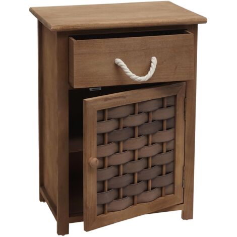 [NON UTILIZZATO] Comodino cassettiera HHG-636 legno di paulonia polyrattan marrone scuro