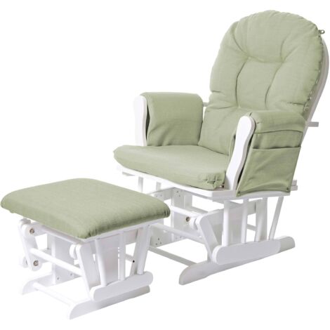 [NON UTILIZZATO] Poltrona a dondolo HHG-721 legno della gomma tessuto con poggiapiedi bianco verde