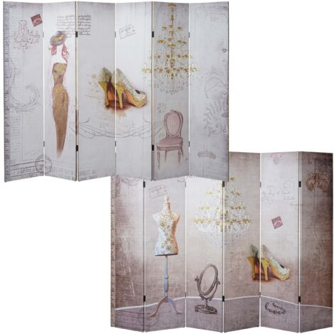 Paravento divisore separè decorativo MCW-A84 6 pannelli 245x170cm marrone