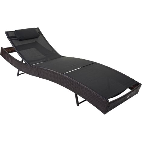 Mendler Lettino Regolabile Savannah Per Esterno | Poly Rattan Marrone Con Cuscino Nero | Acciaio 220x70x88cm
