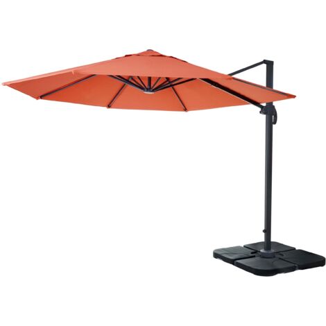 Mendler Ombrellone Rotondo HWC-C57: 3m, Legno E Alluminio, Tessuto 300g/m², Arancione, Resistente UV