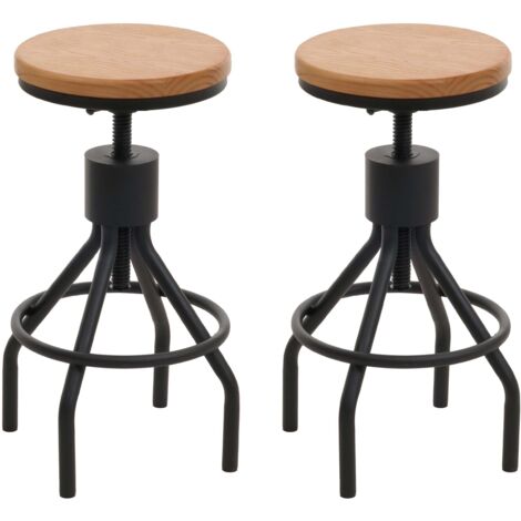 [NON UTILIZZATO] Set di sgabelli da bar HHG-962, poggiapiedi girevole  altezza regolabile metallo industriale legno massiccio, naturale