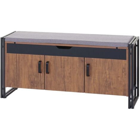 [NON UTILIZZATO] Panca panchina industriale da interni 110cm HHG-159 metallo legno MDF colore rovere (1/5)
