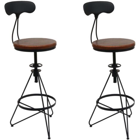SONGMICS Set di 2 Sgabelli da Bar o Cucina in Similpelle, Regolabile e Girevole a 360°, con Schienale e Poggiapiedi, Struttura in Acciaio Cromato, Nero LJB64B