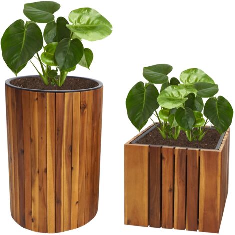 Vaso Ovale In Legno Di Acacia Avera Products – 38x21x20 Cm – Fioriera Per Interno/Esterno Con Foro Di Drenaggio – Stile Rustico Per Piante E Fiori