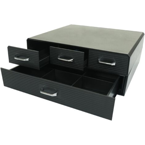 Tavolino supporto per monitor schermo tv 4 cassetti HHG-764 polistirene antiurto 13x34x31cm nero