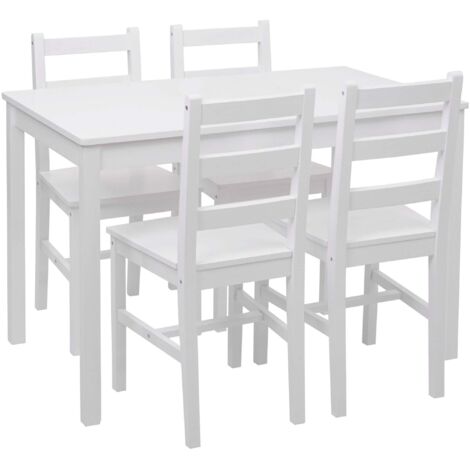 Set tavolo con 4x sedie country classica cucina soggiorno HHG-469 legno massello bianco