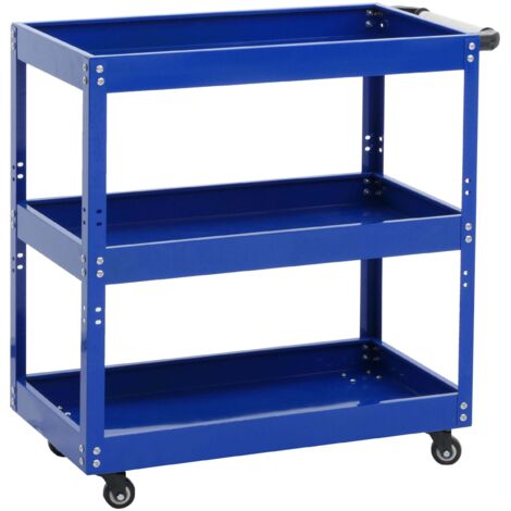 [NON UTILIZZATO] Carrello portautensili attrezzi HHG-135, carrello da officina da trasporto, ruote 3 ripiani, acciaio 73x73x36cm blu