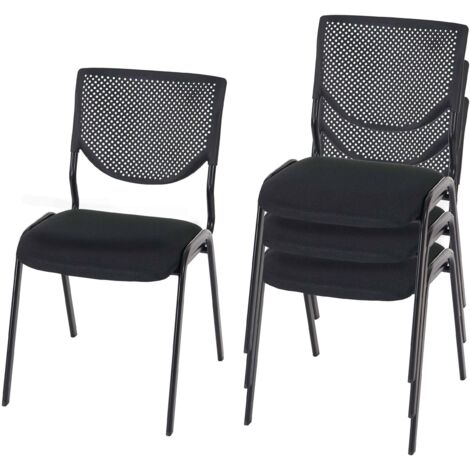 MAKA Set 4 Sedie Da Conferenza Impilabili In Ecopelle Grigia, Struttura Cromata, Imbottitura 6 Cm, Senza Montaggio