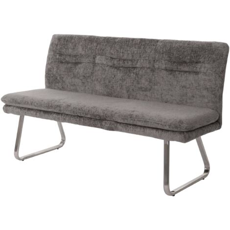 [NON UTILIZZATO] Panca imbottita soggiorno da interni sala da pranzo HHG-146 tessuto ciniglia acciaio inox grigio scuro 160cm
