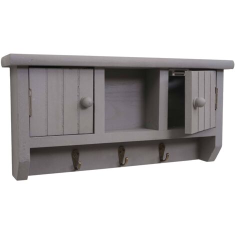 [NON UTILIZZATO] Portachiavi attaccapanni mensola pensile HHG-461 legno paulonia grigio