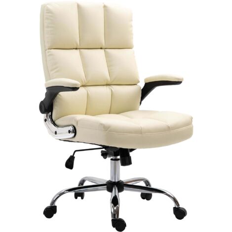 [NON UTILIZZATO] Poltrona sedia ufficio girevole regolabile HHG-489 ergonomica ecopelle avorio