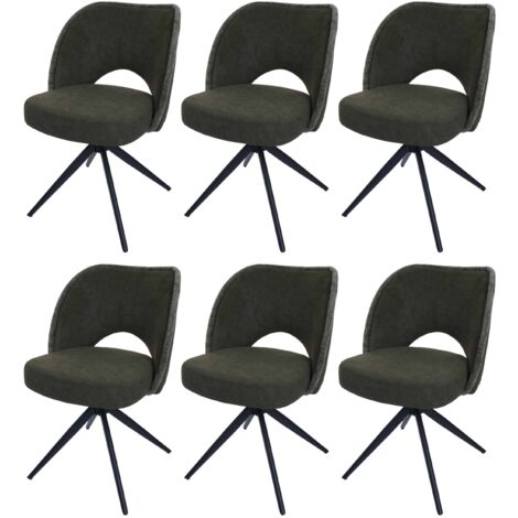 [NON UTILIZZATO] Set 6 sedie sala pranzo cucina HHG-597, girevole posizionamento automatico, stoffa/tessuto (420g/m²), verde (1/5)