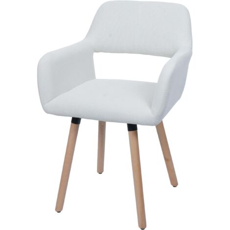 Sedia da pranzo HHG-878 II, poltroncina cucina imbottita, legno Stoffa/tessuto a coste (400g/m²), avorio bianco (1/5)