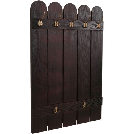 Appendiabiti a parete HHG-981, pannello salvaspazio, paulownia 7 ganci 86x60cm, marrone