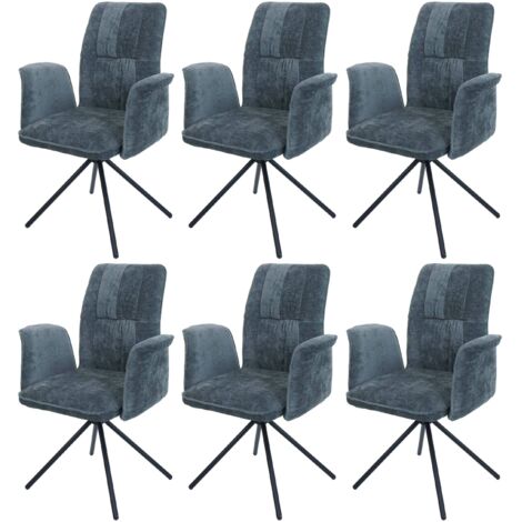 [NON UTILIZZATO] Set 6 sedie sala pranzo HHG-433, braccioli posizionamento automatico, stoffa/tessuto ciniglia (340g/m²), blu-verde (1/5)